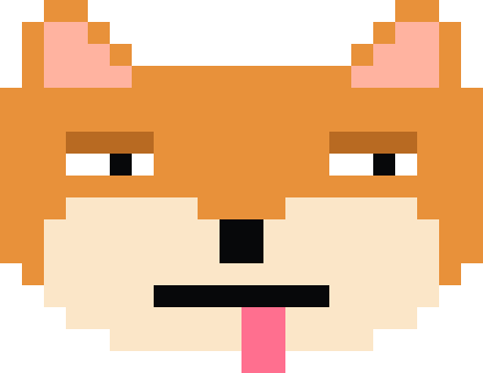 pixel-art shiba with a flat, unimpressed stare and its tongue out